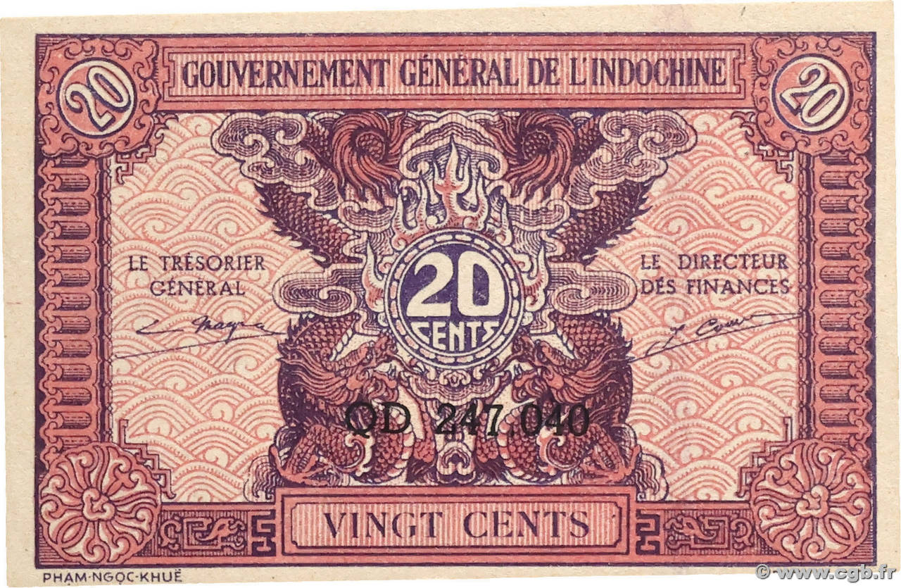 20 Cents INDOCHINE FRANÇAISE  1942 P.090a NEUF