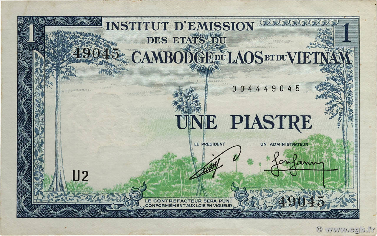 1 Piastre - 1 Riel INDOCHINE FRANÇAISE  1954 P.094 TTB+
