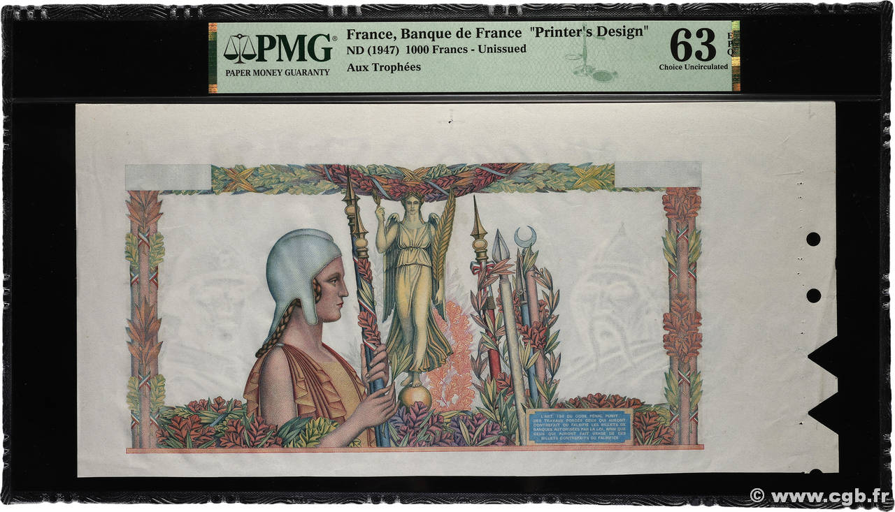 1000 Francs aux TROPHÉES type 1947 Épreuve FRANCE  1947 NE.1947.01a pr.NEUF