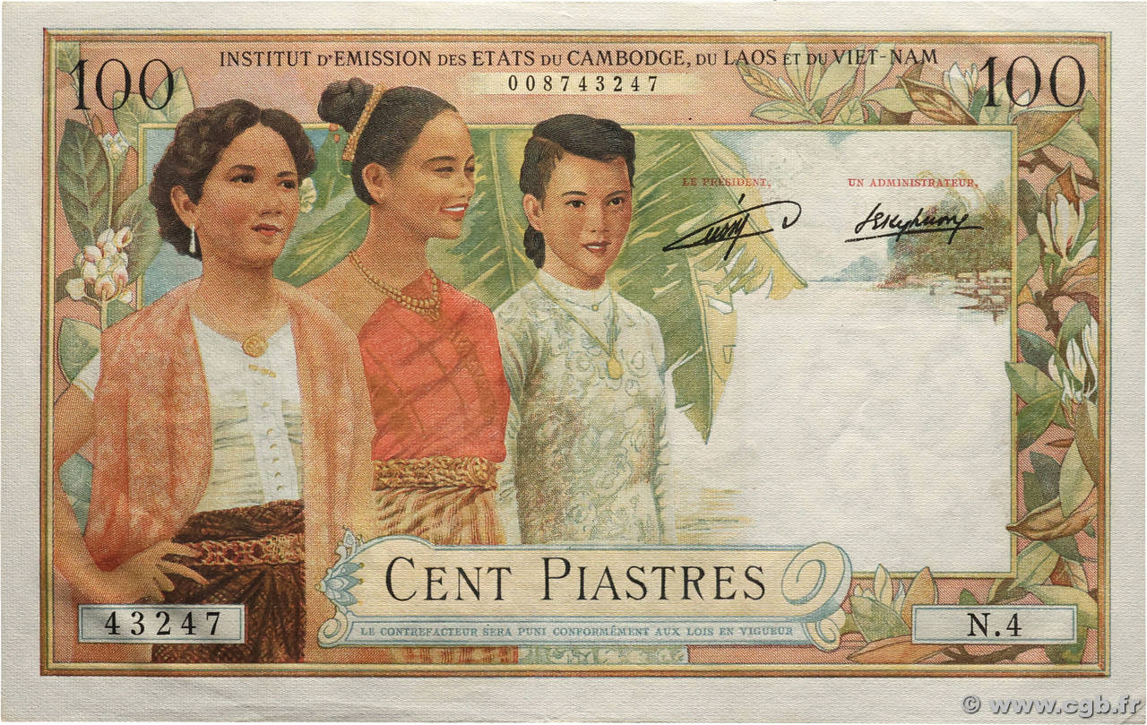 100 Piastres - 100 Kip INDOCHINE FRANÇAISE  1954 P.103 SUP+