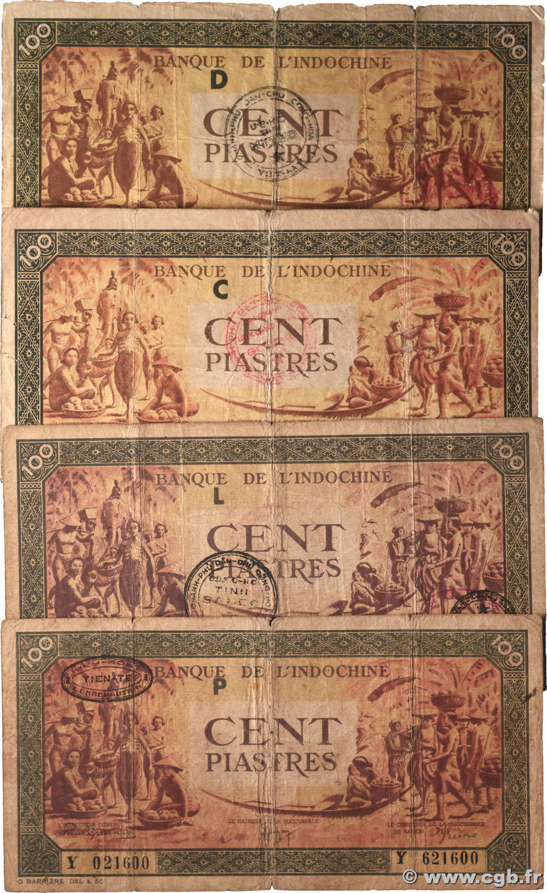 100 Piastres orange, cadre noir Lot INDOCHINE FRANÇAISE  1942 P.073 B