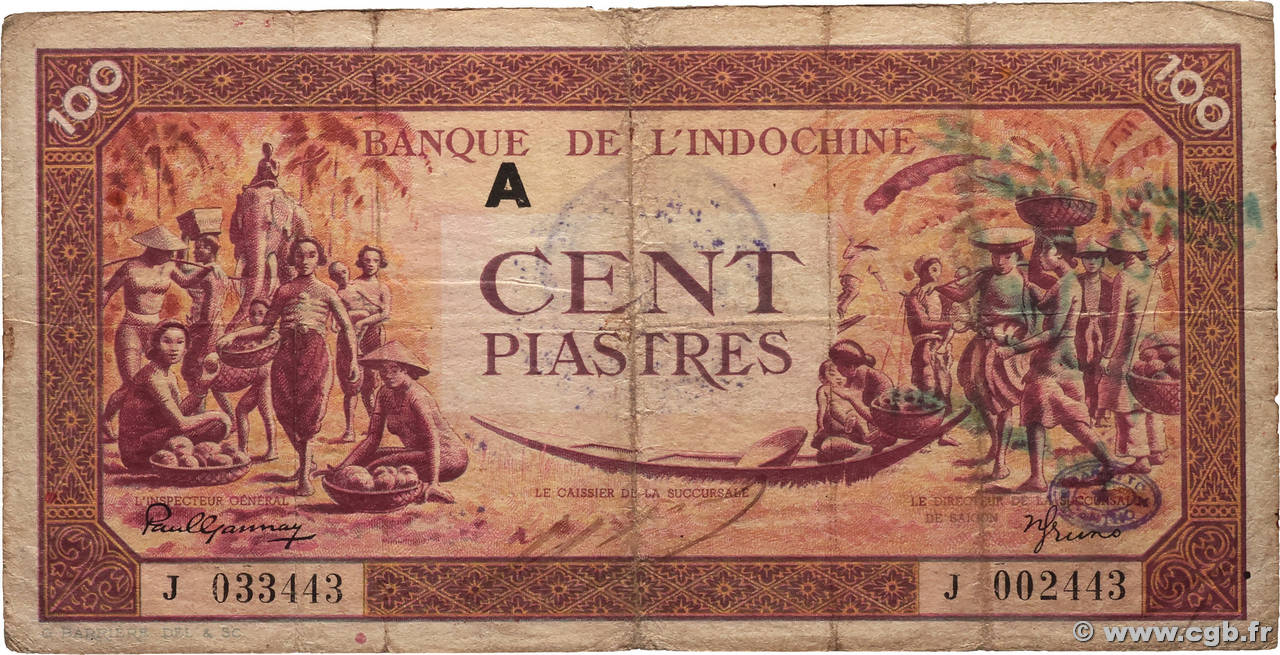 100 Piastres orange INDOCHINE FRANÇAISE  1942 P.066 pr.TB
