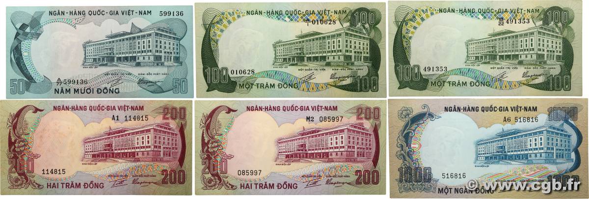 50, 100, 200 et 1000 Dong Lot SÜDVIETNAM  1972 P.30a, P.31a, P.32a et P.34a VZ