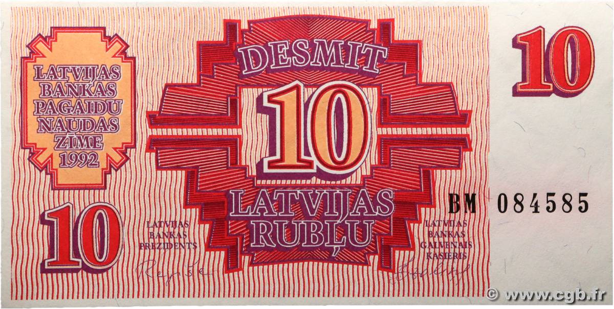 10 Rublu LATVIA  1992 P.38 UNC