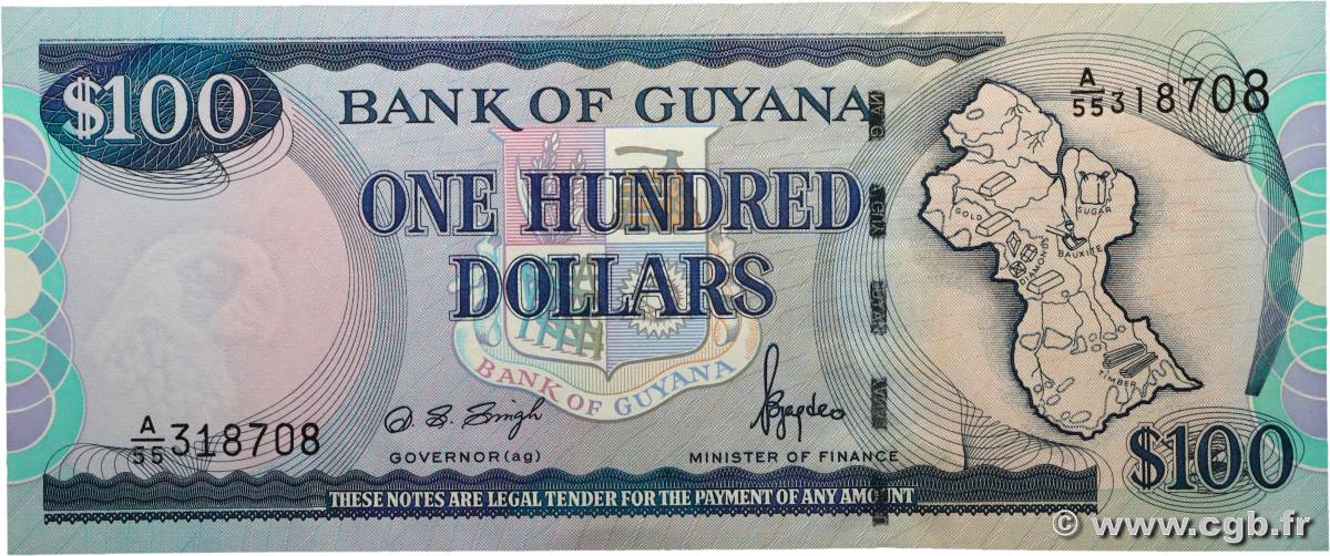 100 Dollars GUYANA  1989 P.31 UNC