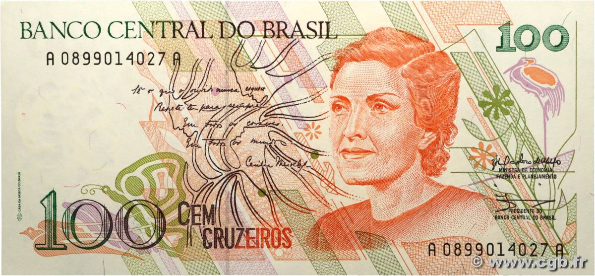 100 Cruzeiros BRAZIL  1990 P.228 UNC