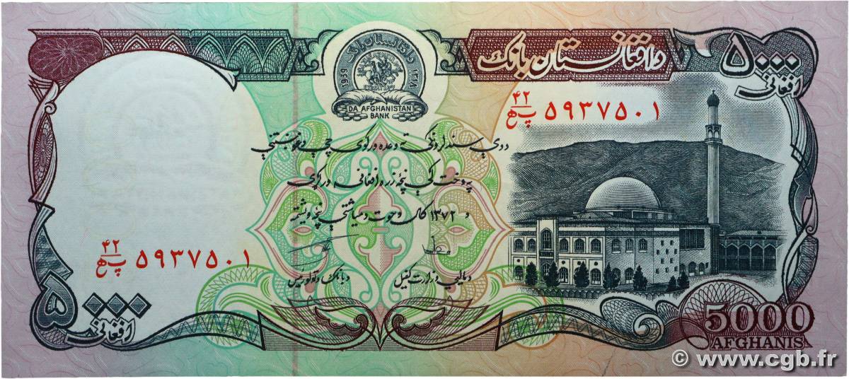 5000 Afghanis AFGHANISTAN  1993 P.062 UNC