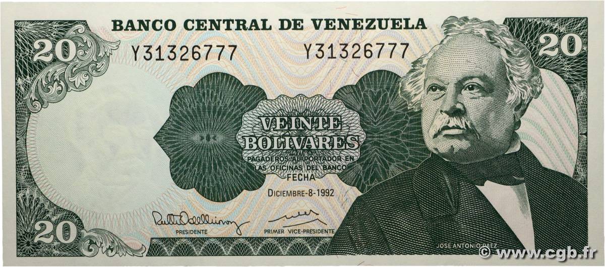 20 Bolivares VENEZUELA  1992 P.063d UNC