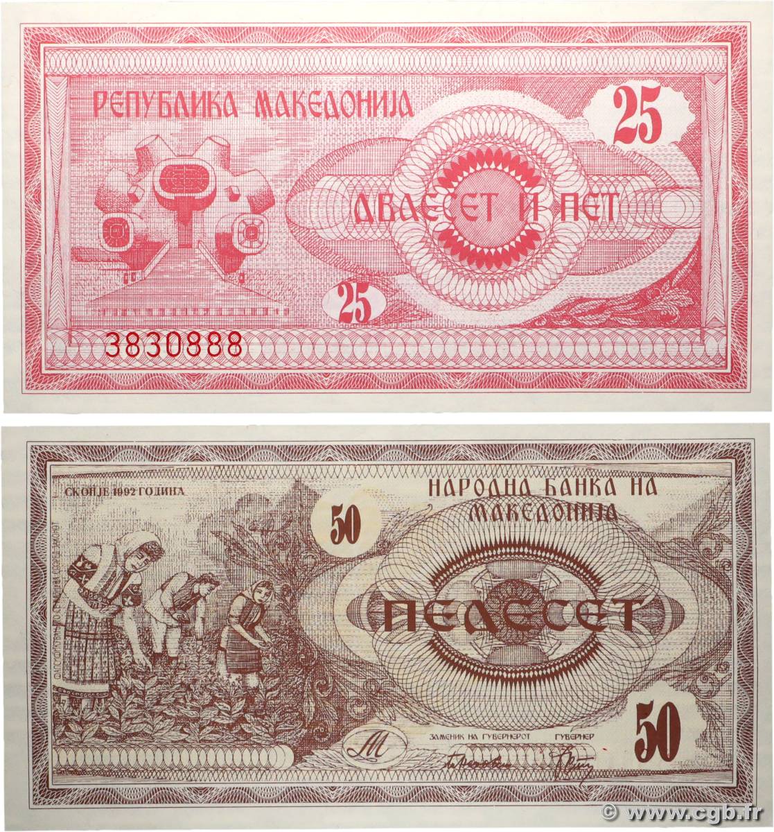 25 et 50 Denari Lot NORTH MACEDONIA  1992 P.02a et P.03a UNC