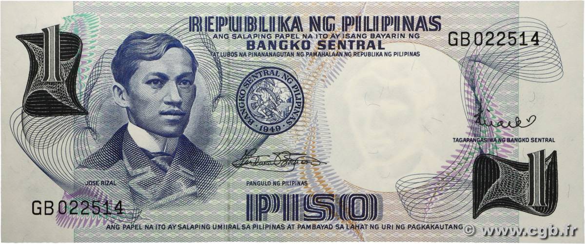 1 Piso PHILIPPINES  1969 P.142b UNC