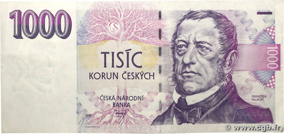 1000 Korun CZECH REPUBLIC  1993 P.08a XF+