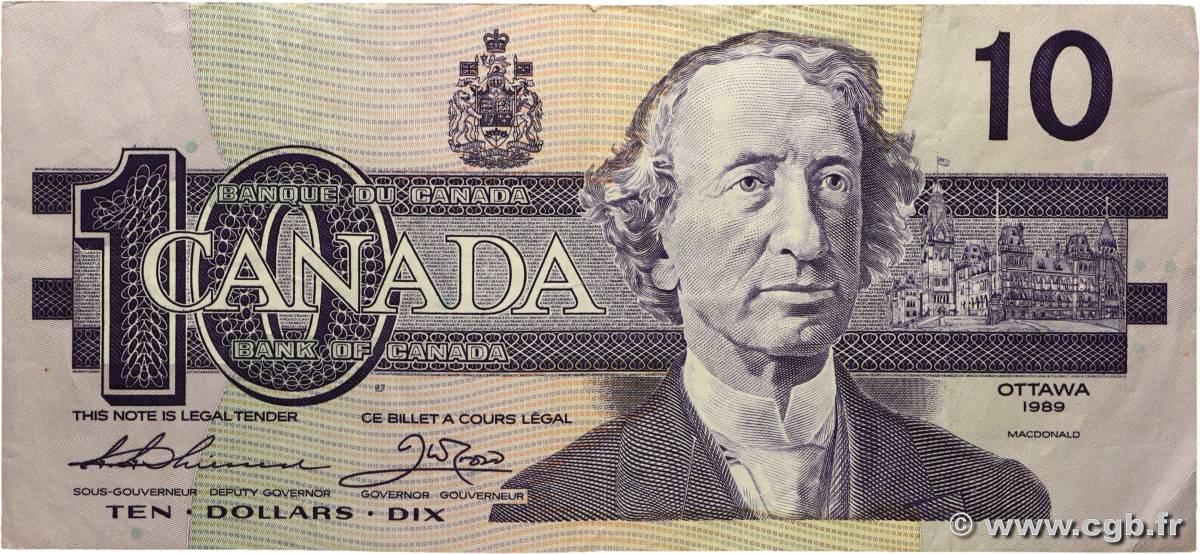 10 Dollars CANADA  1989 P.096a F+