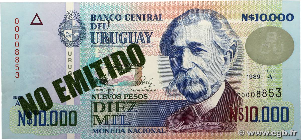 10000 Nuevos Pesos URUGUAY  1989 P.068B UNC-