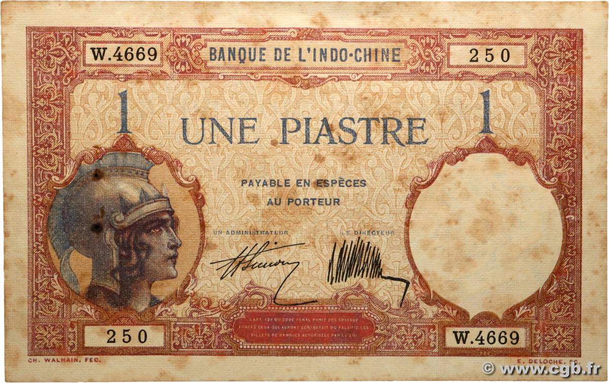 1 Piastre FRENCH INDOCHINA  1927 P.048b VF