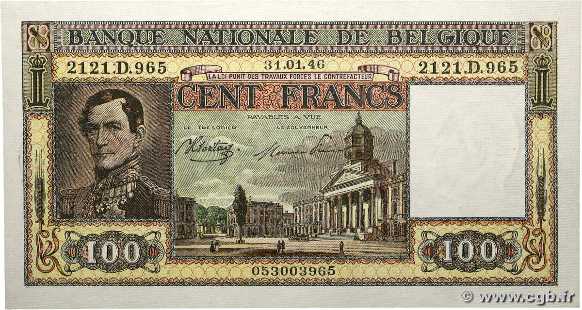 100 Francs BELGIEN  1946 P.126 fST