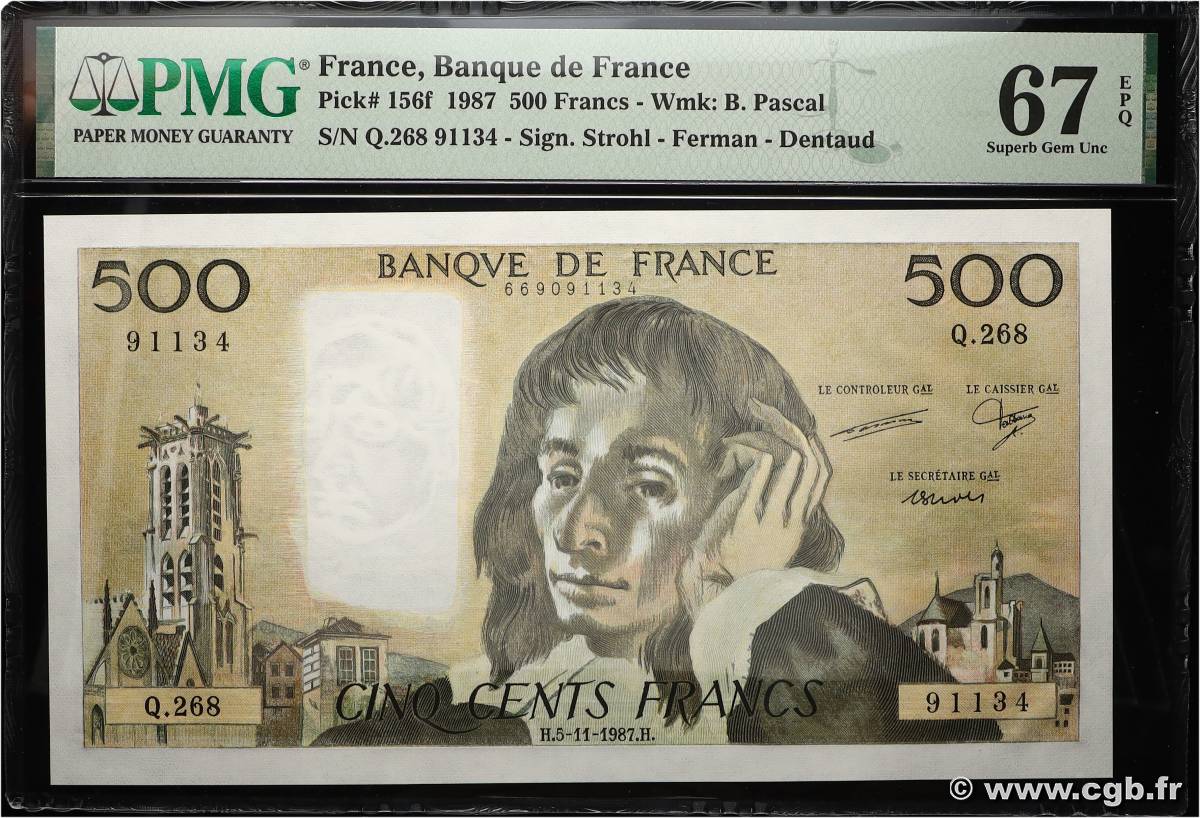500 Francs PASCAL FRANKREICH  1987 F.71.37 ST