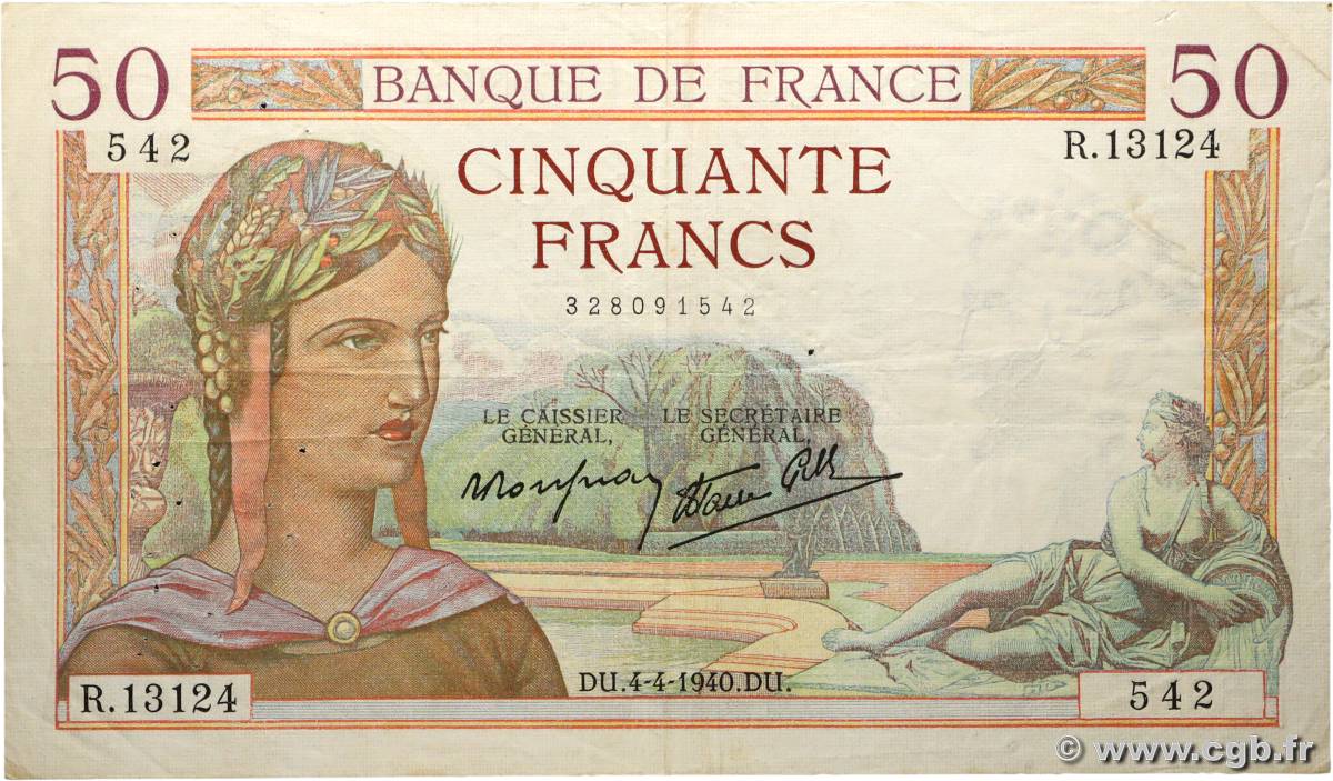 50 Francs CÉRÈS modifié FRANCE  1940 F.18.42 F
