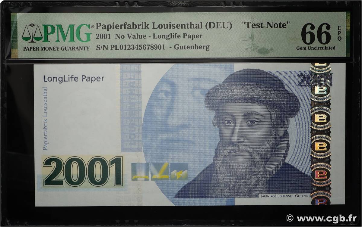 10 (Units) Test Note GERMAN FEDERAL REPUBLIC  2001 P.- UNC
