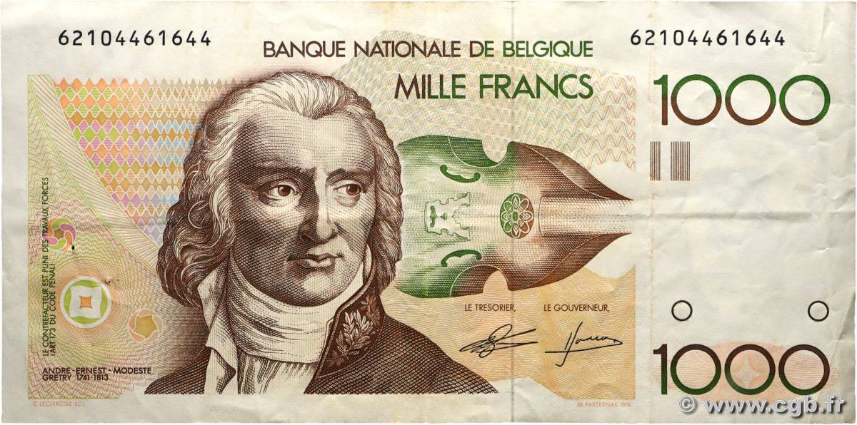 1000 Francs BELGIUM  1980 P.144a VF-