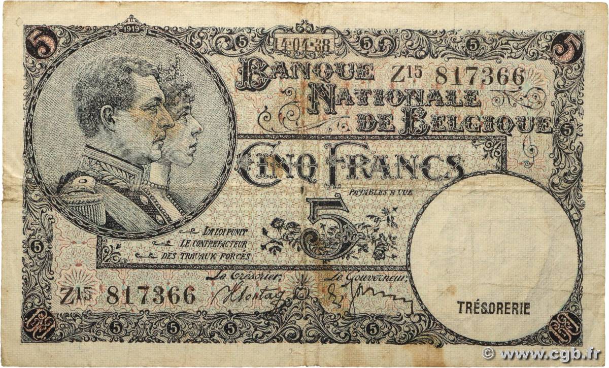 5 Francs BELGIUM  1938 P.108a F