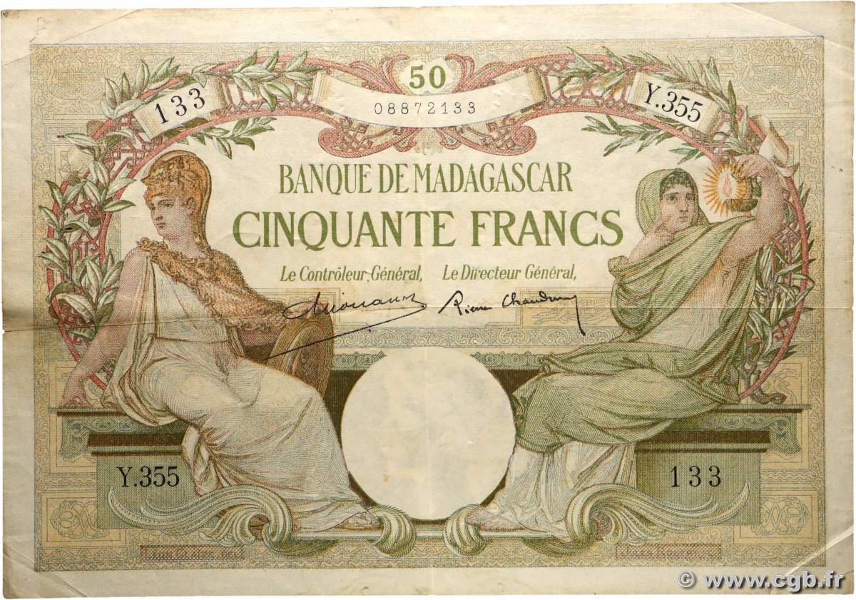 50 Francs MADAGASCAR  1937 P.038 VF-