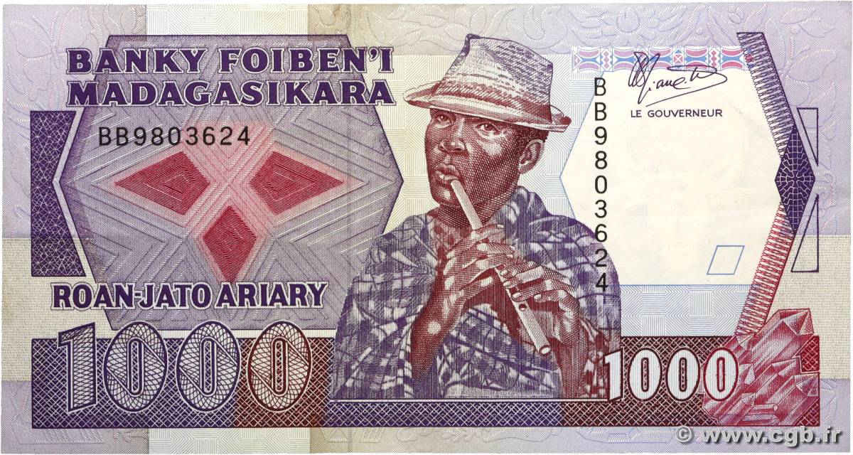 1000 Francs - 200 Ariary MADAGASKAR  1983 P.068b VZ