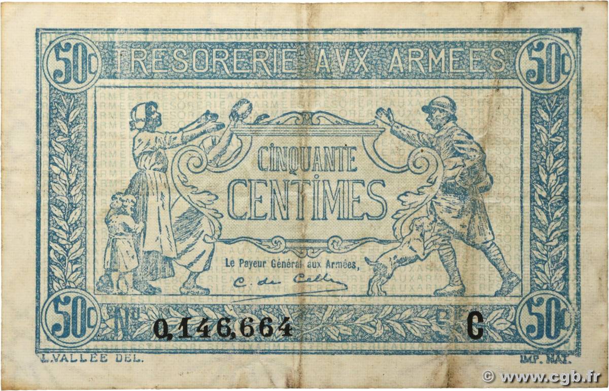 50 Centimes TRÉSORERIE AUX ARMÉES 1917 FRANCE  1917 VF.01.07 TTB