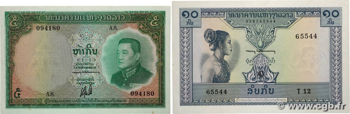 5 et 10 Kip Lot LAOS  1962 P.09b et P.10b SPL+