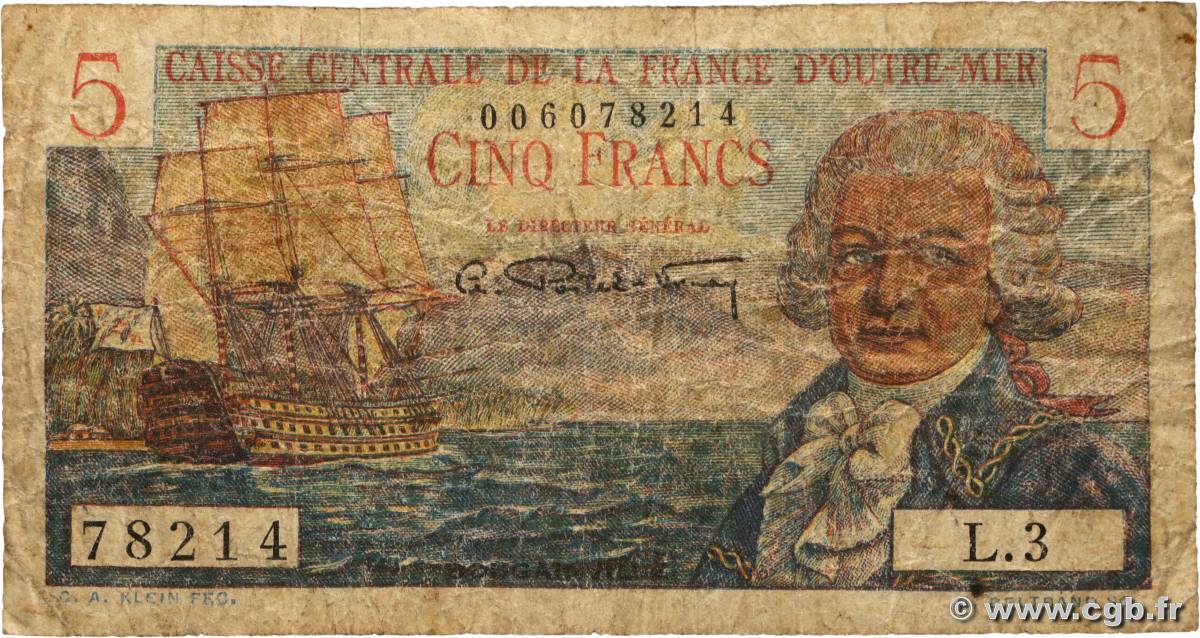 5 Francs Bougainville CCFOM FRENCH EQUATORIAL AFRICA  1947 A.129a G
