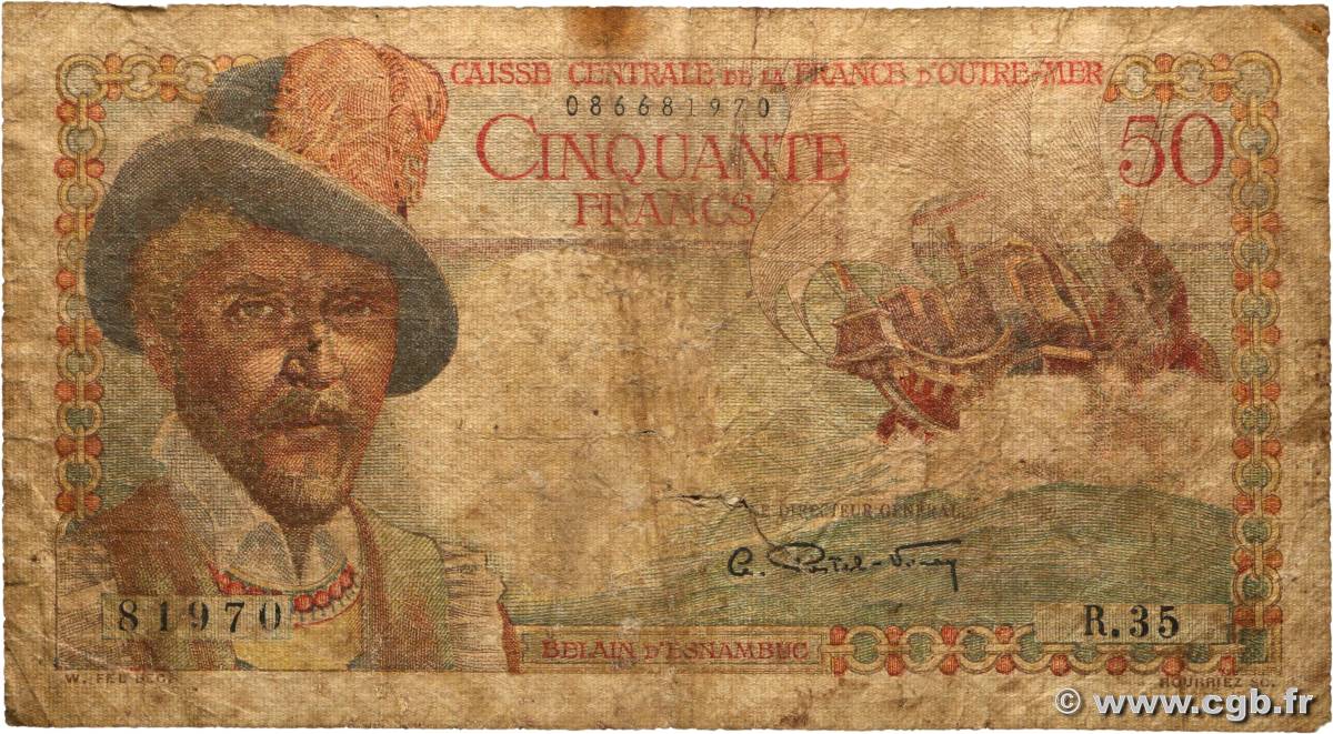 50 Francs Belain d Esnambuc CCFOM AFRIQUE ÉQUATORIALE FRANÇAISE  1947 A.132a G
