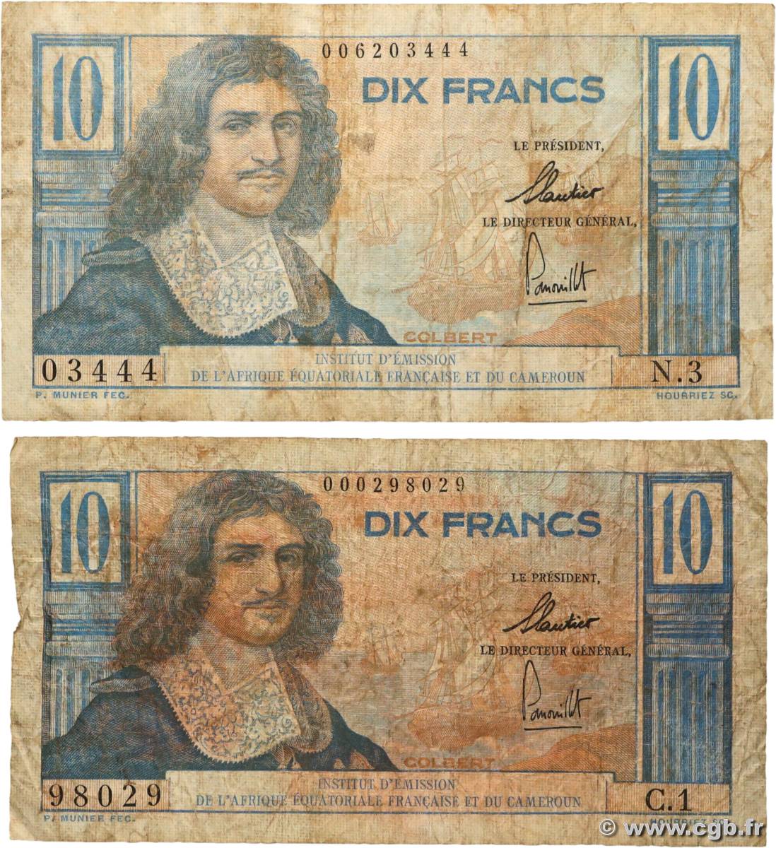 10 Francs Colbert IE Lot AFRIQUE ÉQUATORIALE FRANÇAISE  1957 A.138a G