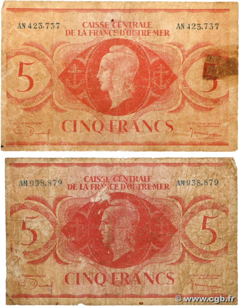 5 Francs Marianne CCFOM Lot AFRIQUE ÉQUATORIALE FRANÇAISE  1944 A.124a G