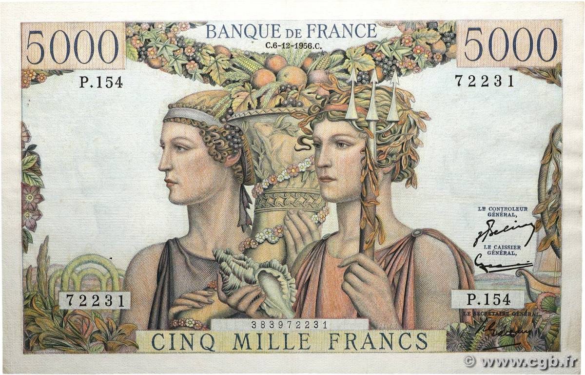 5000 Francs TERRE ET MER FRANKREICH  1956 F.48.12 fSS