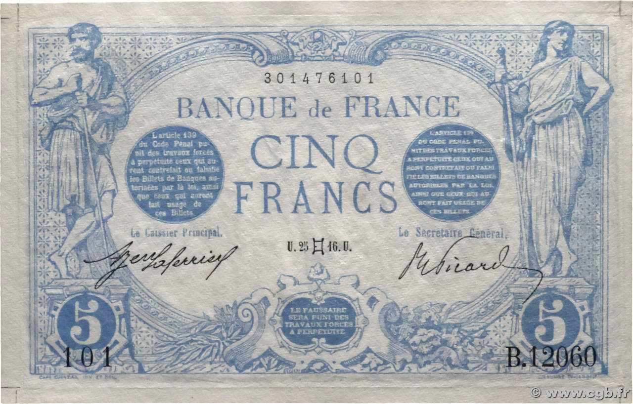 5 Francs BLEU FRANCE  1916 F.02.39 SPL+