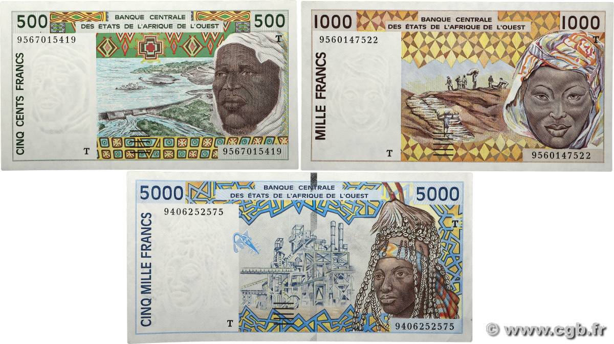 500, 1000 et 5000 Francs Lot STATI AMERICANI AFRICANI  1995 P.810Td, P.811Td, P.813Td q.FDC