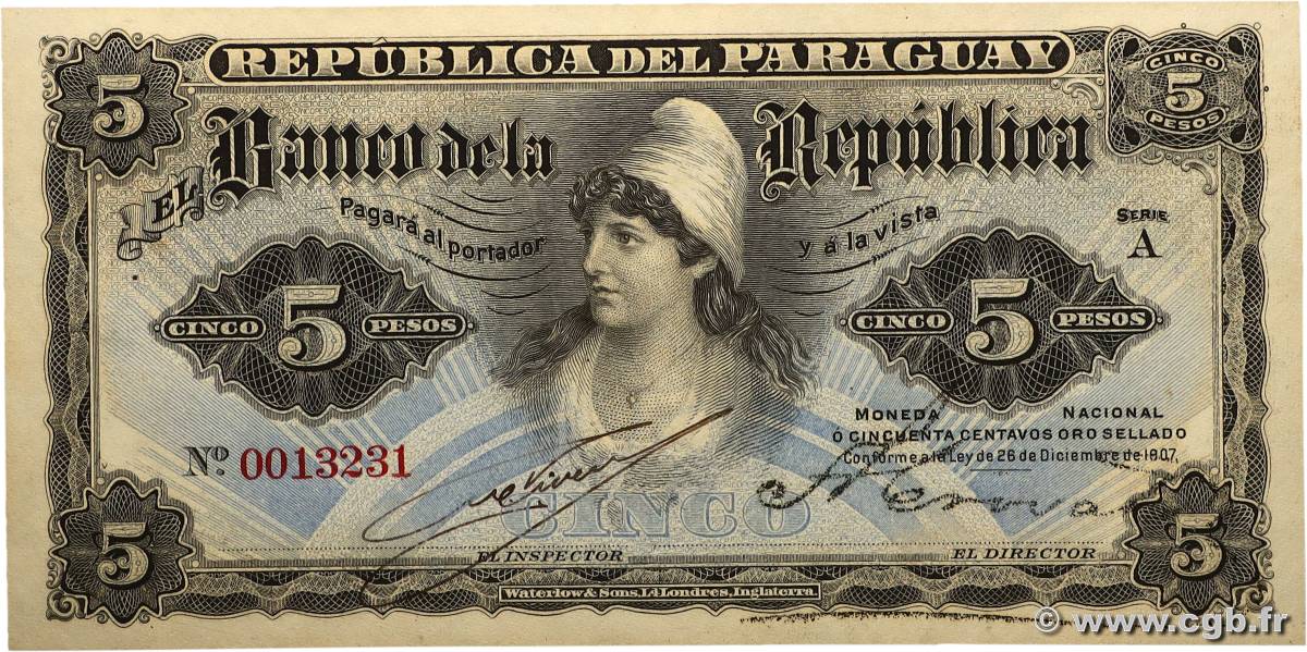 5 Pesos PARAGUAY  1912 P.127 SPL