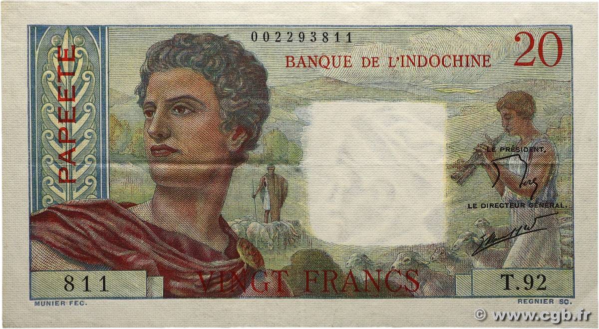 20 Francs TAHITI  1960 P.21c fVZ