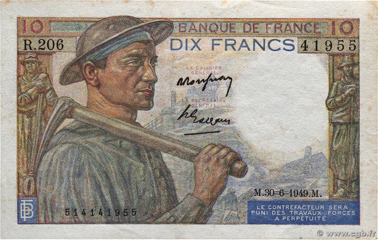 10 Francs MINEUR FRANCE  1949 F.08.22a SUP+