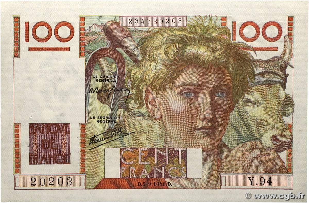 100 Francs JEUNE PAYSAN FRANCE  1946 F.28.08 SPL
