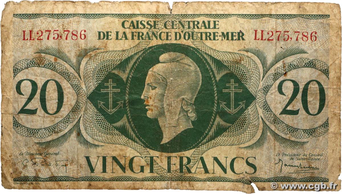 20 Francs Marianne CCFOM FRENCH EQUATORIAL AFRICA  1944 A.126b G