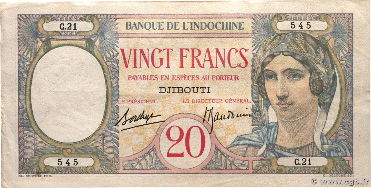 20 Francs DJIBOUTI  1941 P.07A pr.SUP
