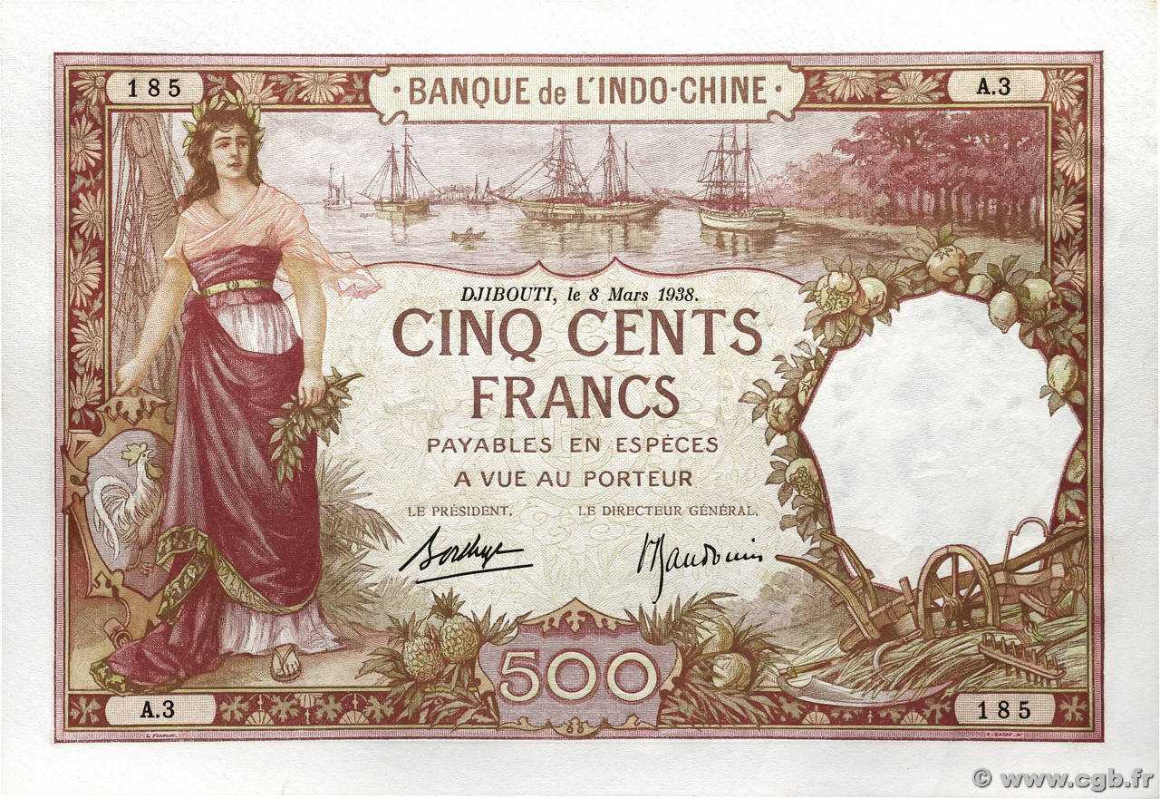 500 Francs DJIBOUTI  1938 P.09b pr.NEUF