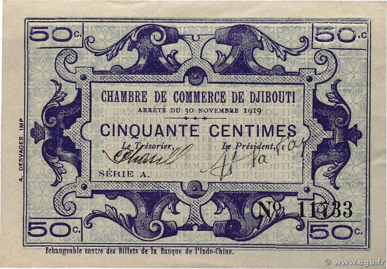 50 Centimes DJIBOUTI  1919 P.23 pr.NEUF
