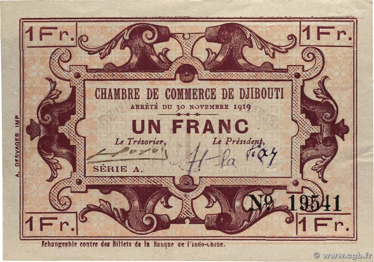 1 Franc DJIBOUTI  1919 P.24 SPL+
