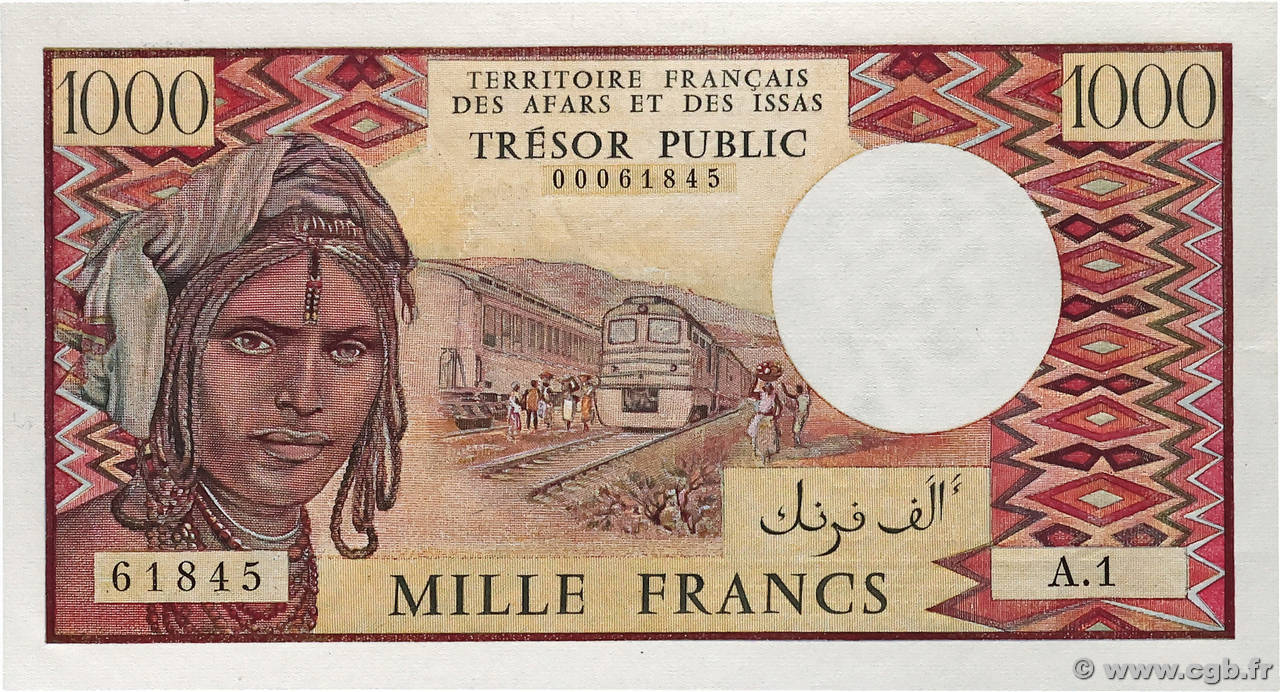 1000 Francs FRENCH AFARS AND ISSAS  1975 P.34 fST+
