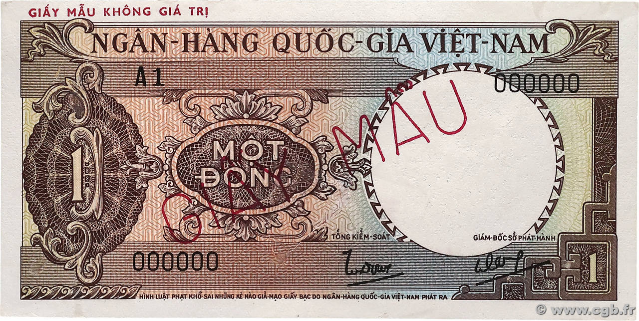 1 Dong Spécimen VIET NAM SUD  1964 P.15s pr.NEUF