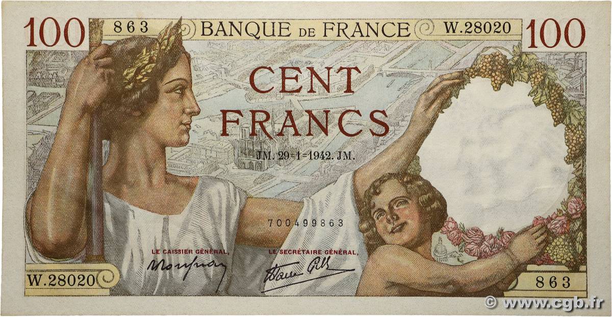100 Francs SULLY FRANKREICH  1942 F.26.65 ST
