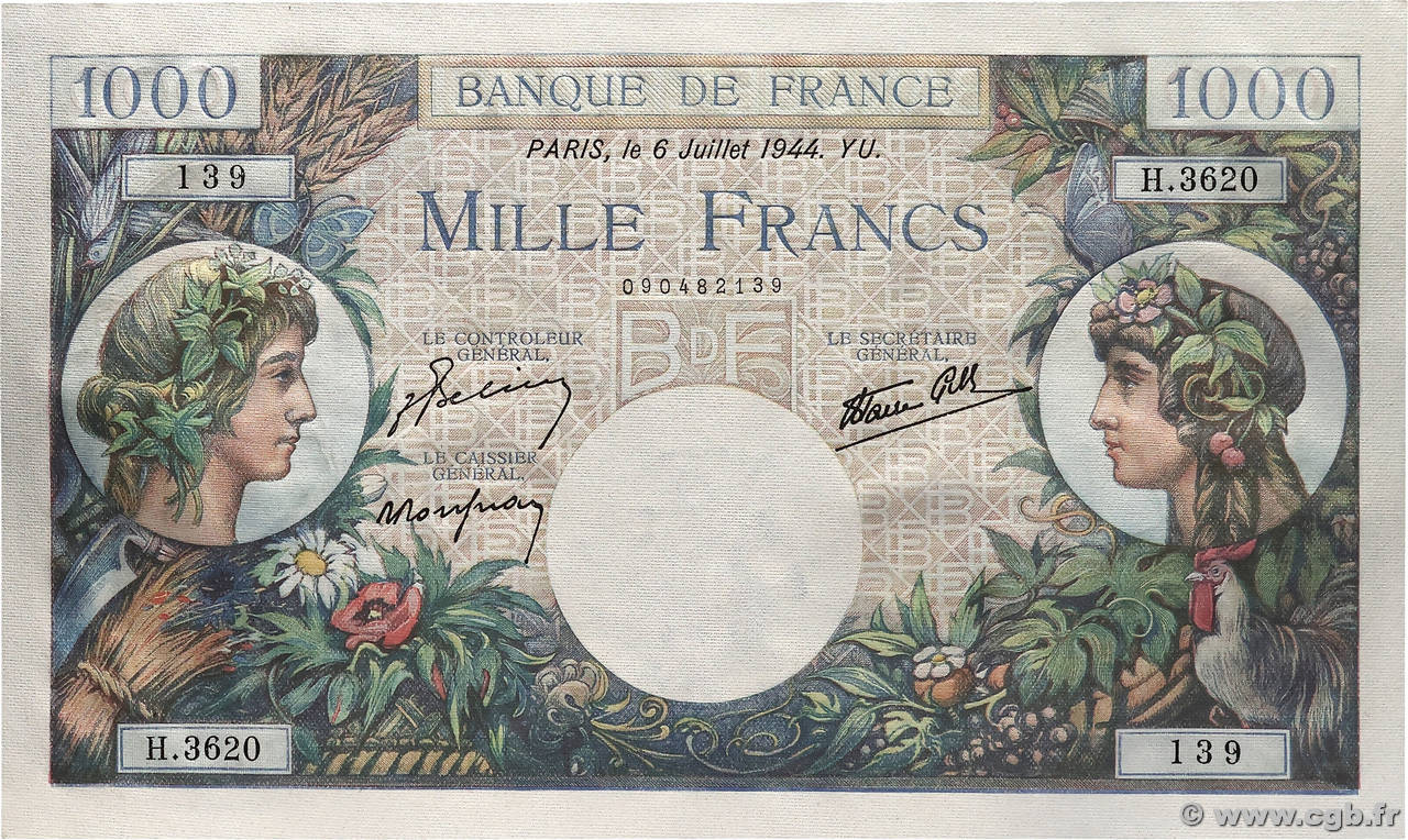 1000 Francs COMMERCE ET INDUSTRIE FRANCE  1944 F.39.10 pr.NEUF