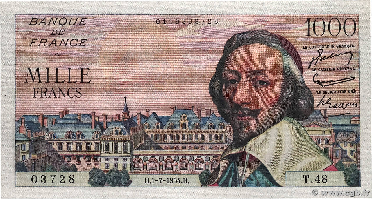 1000 Francs RICHELIEU FRANCE  1954 F.42.06 pr.NEUF