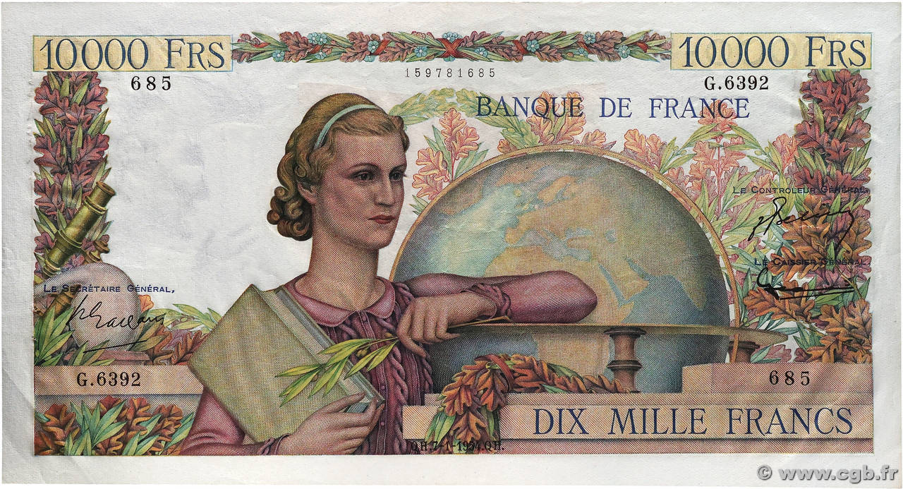 10000 Francs GÉNIE FRANÇAIS FRANCE  1954 F.50.69 SUP+